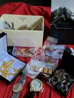 Jewelry lot Gold rings, necklaces, coins, Silver jewlry, watches, real diamonds