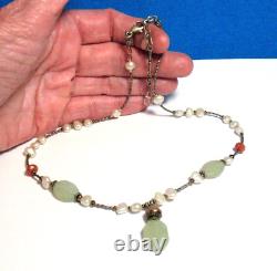 Jola Sterling Silver Pearl Agate Glass Necklace 17 Inches 13.4 Grams