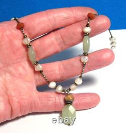 Jola Sterling Silver Pearl Agate Glass Necklace 17 Inches 13.4 Grams