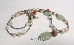 Jola Sterling Silver Pearl Agate Glass Necklace 17 Inches 13.4 Grams