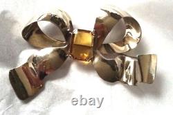 Jolle Sterling Silver BOW Bowtie Pin Brooch Topaz Colored Glass huge showy