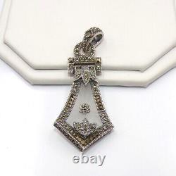 Judith Jack Sterling Silver Marcasite Camphor Glass Hinged Pendant LLE5