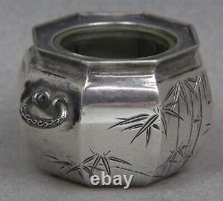 K. Uyeda Japanese Sterling Open Salt Cellar Glass Liner Octagonal Etched Palms