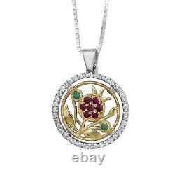 Kabbalah Pendant Pomegranate Crystal CZ Sterling Silver & Gold 9K