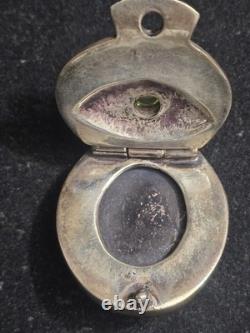 Kara Varian Baker Sterling Silver Truth Brooch Locket Signed 2 Glass Eye VTG