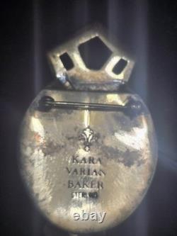 Kara Varian Baker Sterling Silver Truth Brooch Locket Signed 2 Glass Eye VTG