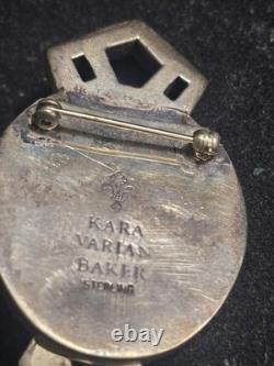 Kara Varian Baker Sterling Silver Truth Brooch Locket Signed 2 Glass Eye VTG