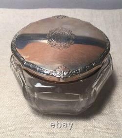 Kerr Antique Art Nouveau Sterling Silver & Cut Glass Vanity Jar
