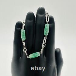 Krementz Bracelet Sterling Silver Green Glass Jade Vintage Marked Women Jewelry