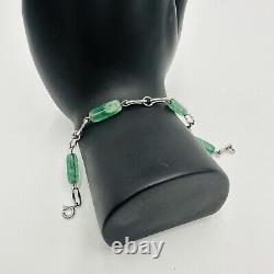 Krementz Bracelet Sterling Silver Green Glass Jade Vintage Marked Women Jewelry