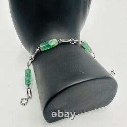 Krementz Bracelet Sterling Silver Green Glass Jade Vintage Marked Women Jewelry