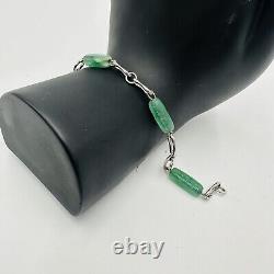 Krementz Bracelet Sterling Silver Green Glass Jade Vintage Marked Women Jewelry