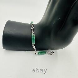 Krementz Bracelet Sterling Silver Green Glass Jade Vintage Marked Women Jewelry