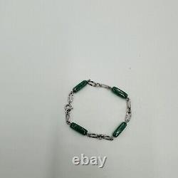 Krementz Bracelet Sterling Silver Green Glass Jade Vintage Marked Women Jewelry