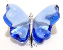 LALIQUE France STERLING SILVER Light Blue BUTTERFLY ART GLASS PENDANT Necklace