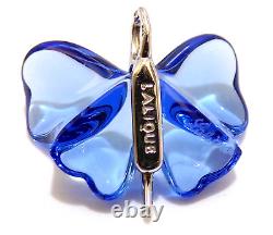 LALIQUE France STERLING SILVER Light Blue BUTTERFLY ART GLASS PENDANT Necklace