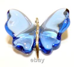 LALIQUE France STERLING SILVER Light Blue BUTTERFLY ART GLASS PENDANT Necklace