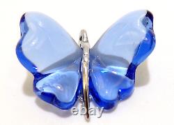 LALIQUE France STERLING SILVER Light Blue BUTTERFLY ART GLASS PENDANT Necklace