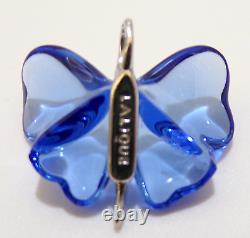 LALIQUE France STERLING SILVER Light Blue BUTTERFLY ART GLASS PENDANT Necklace