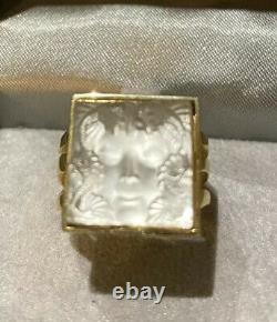 LALIQUE MASQUE DE FEMME RING Small Size Gold Plated On Sterling Silver