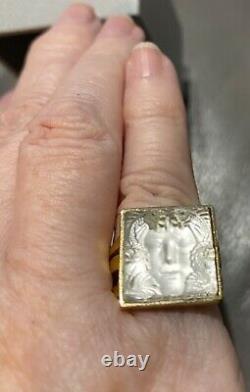 LALIQUE MASQUE DE FEMME RING Small Size Gold Plated On Sterling Silver