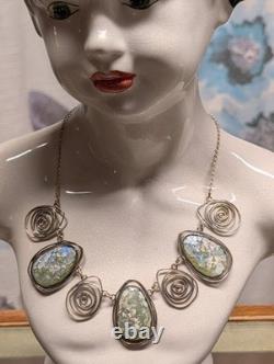 LIRM Israel Roman Glass Sterling Silver Statement Necklace 18 25.9g