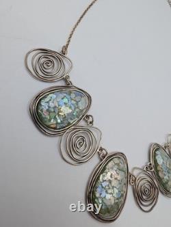 LIRM Israel Roman Glass Sterling Silver Statement Necklace 18 25.9g