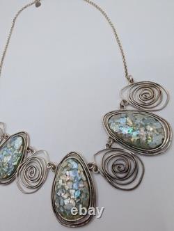 LIRM Israel Roman Glass Sterling Silver Statement Necklace 18 25.9g