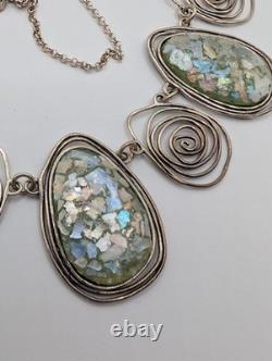 LIRM Israel Roman Glass Sterling Silver Statement Necklace 18 25.9g