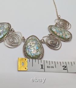 LIRM Israel Roman Glass Sterling Silver Statement Necklace 18 25.9g