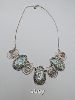 LIRM Israel Roman Glass Sterling Silver Statement Necklace 18 25.9g