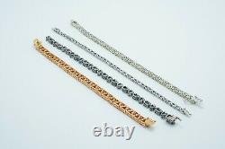 LOT of 4 Sterling Silver Colored Stone & Glass In-Line Link Bracelets, 66.5g