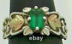 LOVELY ESTATE COLEMAN Co VOLCANIC GLASS STERLING SILVER & 12K GOLD LEAF RING, 5