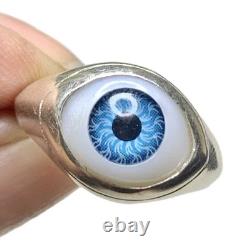 LUX Vintage Evil Eye Ring, Glass + Sterling Silver, Size 9