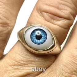 LUX Vintage Evil Eye Ring, Glass + Sterling Silver, Size 9