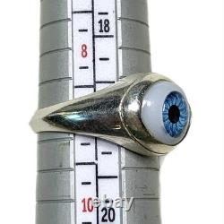 LUX Vintage Evil Eye Ring, Glass + Sterling Silver, Size 9