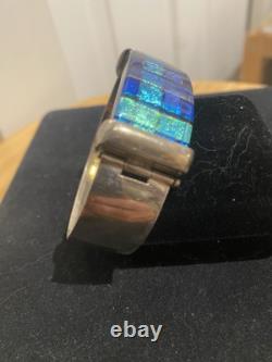 L. Mitrision For Annie Glass Sterling Silver & Dichroic Glass Artisan Bracelet