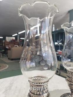 La Pierre Sterling Silver pedestal'Hurricane' candle holders with glass globe
