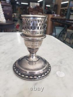 La Pierre Sterling Silver pedestal'Hurricane' candle holders with glass globe