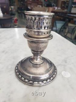 La Pierre Sterling Silver pedestal'Hurricane' candle holders with glass globe