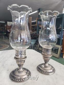 La Pierre Sterling Silver pedestal'Hurricane' candle holders with glass globe