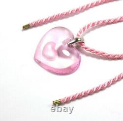 Lalique Coeur Tender Heart Love Pink Glass Crystal 925 Silver Necklace Pendant