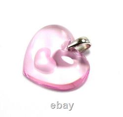 Lalique Coeur Tender Heart Love Pink Glass Crystal 925 Silver Necklace Pendant