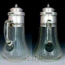 Large Antique French Sterling Silver Cut Glass Wine Claret Jug Decanter Pitcher