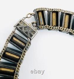 Large Art Deco Sterling Silver Aquamarine Glass Necklace 90gm Vintage Jewelry