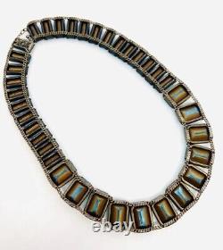 Large Art Deco Sterling Silver Aquamarine Glass Necklace 90gm Vintage Jewelry