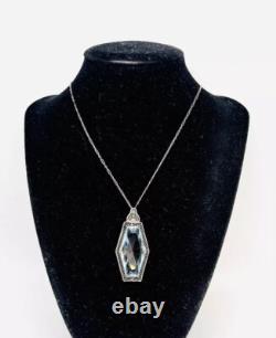 Large Art Deco Sterling Silver Aquamarine Glass Ornate Necklace Antique Jewelry