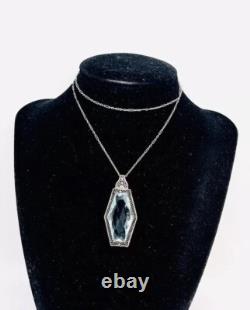 Large Art Deco Sterling Silver Aquamarine Glass Ornate Necklace Antique Jewelry