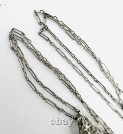 Large Art Deco Sterling Silver Aquamarine Glass Ornate Necklace Antique Jewelry