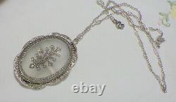 Large Camphor Glass Pendant W, Foral Esign, Filigree Frame, Brooch/or Necklace